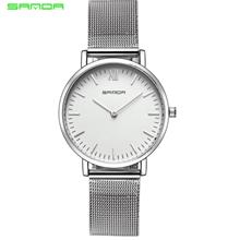 SANDA 208 Luxury Ultra Thin Stainless Steel Quartz Women Watch (Silver White)