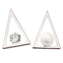 Youniq Basic Korean Triangle Pearl &amp; Cz Ab Earring (Silver)