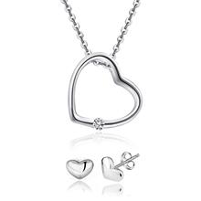 Youniq Simple Love 925s Silver Necklace Pendant With Cz &amp; Earrings Set (N
