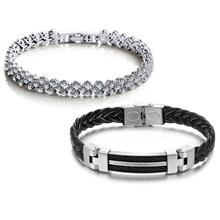 Youniq Platinum Silver Bracelet &amp; Titanium Genuine Leather Bracelet (Coup