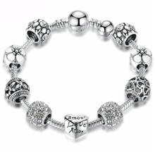 Bamoer 925s Silver Charm Bracelet With Love &amp; Flower Crystal Ball Gift