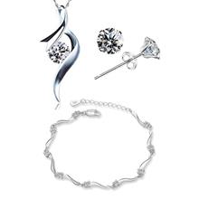 Youniq Ribbon 925s Silver Pendant With Cz Necklace, Earrings &amp; Bracelet S