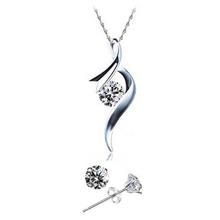 Youniq Ribbon 925s Silver Pendant With Cz Necklace &amp; Earrings Set