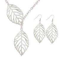 Youniq Basic Korean Twin Leaves Silver Necklace &amp; Earrings Jewellery Gift