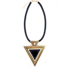 Youniq Basic Black Big Triangle Geometric Gemstone Statement Necklace Gold Col