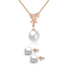 Youniq Pearl Drop 14k Rosegold Plated Silver Necklace Pendant &amp; Earrings 