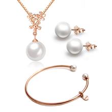 Youniq Pearl Drop 14k Rosegold Plated Necklace Pendant Earrings &amp; Bracele