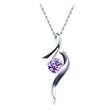 Youniq Ribbon 925 Sterling Silver Necklace Pendant With Cubic Zirconia (Purple