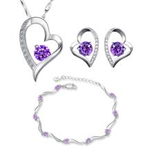 Youniq Love 925s Silver Pendant With Purple Cz Necklace, Earrings &amp; Brace