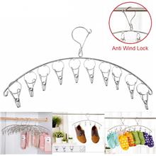 Stainless Steel Laundry 10 Clips Cloth Hanger With Anti Wind Lock