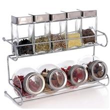 Spice Rack 2 Tier with Cylindrical &amp; Round Jars