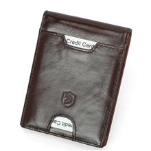 Bag Genuine DKER Cowhide Leather Men RFID Blocking Wallet Purse Money Clip