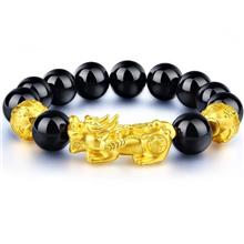 3D Black AgatePixiu Luck Beads Couple Bracelet Pixiu
