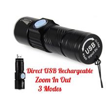 Tactical Rechargeable Mini Flash Light Torch Zoom Powerful USB LED Flashlight