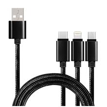 3 In 1 USB Nylon Cable Type-C Apple Android Type-C Phone Charging Line