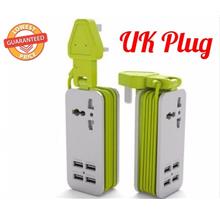 UK Plug Extension Portable Socket with 4 USB Port Charger