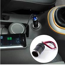 Car Charger Cable 26cm Power Cigarette Port Lighter Female Socket Black Cable