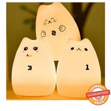 7 Colors Changing Silicone Cat Kitten Night Light Rechargeable LED Bedside Lam
