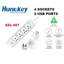 HUNTKEY SZL407 POWER STRIP SURGE PROTECTOR 4 PLUG+2 USB 2METER EXTENSION SOCKE
