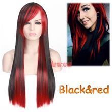 Cosplay EUROPE black mix red long straight wig ready stock