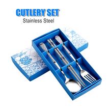 3PCS Tableware Set With Box Portable Stainless Steel Spoon Chopsticks Fork For