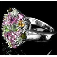 Ravishing top fancy multi colour Tourmaline silver ring - 6.77g