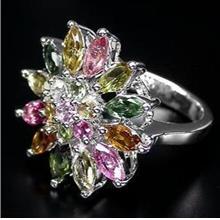 Beautiful top fancy multi colour Tourmaline silver ring - 6.97g