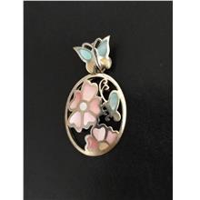 Mother of Pearl butterfly &amp; flower 925 Silver pendant Australia