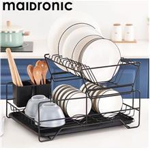 Maidronic 2-Tier Detachable Black Carbon Steel Dish Rack W Drain Tray