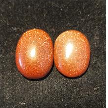 A pair of 2 golden dust (gold stone) cabochon-BL 36&amp;43