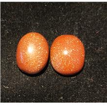 A pair of 2 golden dust (gold stone) cabochon BL35 &amp; 42
