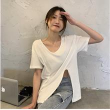 Korean Slit V-Neck Short-Sleeved Loose T-Shirt