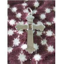 Classical solid silver cross with 0.45Ct rectangular brown diamond