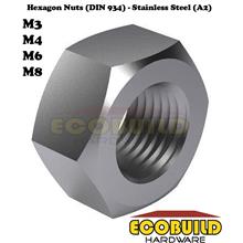 Hexagon Nuts (DIN 934) - Stainless Steel (A2) M3, M4, M6, M8