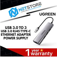 UGREEN USB 3.0 TO 3 USB 3.0 RJ45 TYPE-C ETHERNET ADAPTER POWER SUPPLY