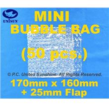 x 50 pcs. MINI Size BUBBLE WRAP BAG 185mm (160mm+25mm FLAP) x 170mm