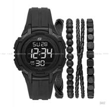 SKECHERS Watch SR9031 Men Digital Silicone Black + Bracelets Gift Set