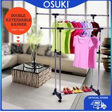 OSUKI Portable Double Pole Clothes Hanging Rack Stand (Adjustable Heig