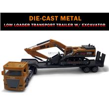 Low-loader Transport Trailer w/ Excavator Diecast Model Truck