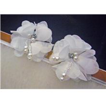 Fabric Flower Earrings Handmade Nylon White Floral Jewelry Pearl Stone