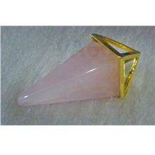 Gold Rose Quartz Pendulum 45mm x 24mm Gemstone Pendant Pyramid Top