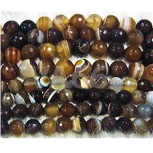 DIY Facetted14.5&quot; Agate Line Black Brown White Round 8mm 10mm Gemstone