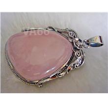 Pink Rose Quartz Gemstone Pendant Locket Feng Shui Loket Batu Asli