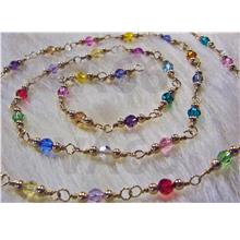 14K Gold Swarovski Crystals Wire Wrapped Necklace Multi Color 4mm