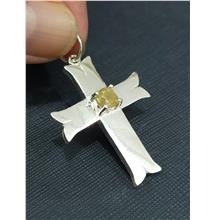 Moline Cross 999 Silver Set with 1.25Ct Yellow Cushion diamond