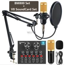 BM800 Condenser Microphone + V8 Sound Card Arm Studio Phone Computer