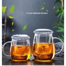 Glass Tea Mug with filter & lid /玻璃三件茶杯加厚带盖泡茶圆趣杯/玻璃杯/花茶杯
