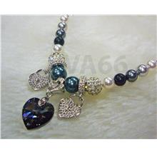 18K Gray Swarovski Pearl Heart Crystal Adjustable Bracelet Gelang