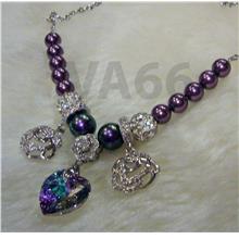 18KGP Purple Swarovski Pearl Heart Crystal Adjustable Bracelet Gelang