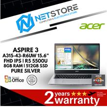 ACER ASPIRE 3 15.6” FHD IPS|R5 5500U|8GB RAM|512GB SSD-PURE SILVER